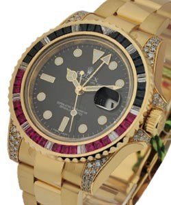 GMT Master II 40mm in Yellow Gold with Diamond Bezel and Lugs on Oyster Bracelet with Black Dial