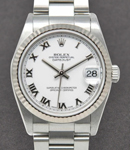 Mid Size 31mm Datejust in Steel with Fluted Bezel on Oyster Bracelet with White Roman Dial