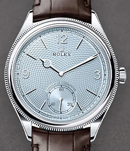 1908 Perpetual in Platinum with Domed and Fluted Bezel on Brown Crocodile Leather Strap with Ice Blue Dial