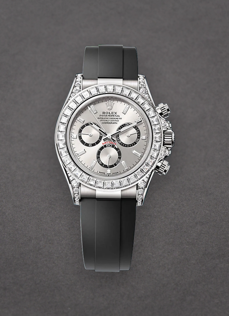 Rolex Unworn Daytona 40mm in White Gold with Baguette Diamond Bezel & Lugs