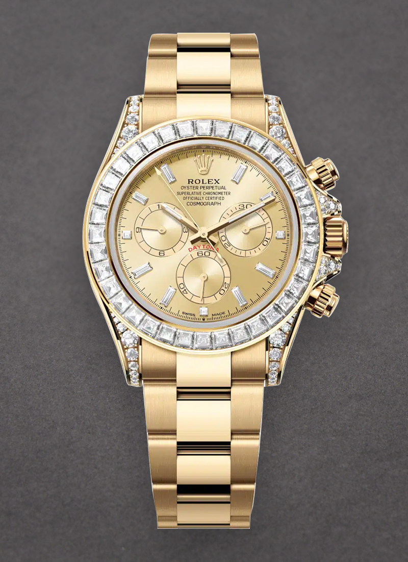 Rolex Unworn Cosmograoh Daytona 40mm in Yellow Gold with Baguette Bezel & Lugs