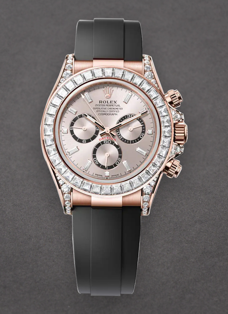 Rolex Unworn Daytona Cosmograph 40mm in Rose Gold with Baguette Diamond Bezel & Lugs