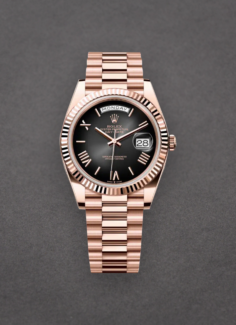 Rolex Unworn Day Date President 40mm in Rose Gold with Fluted Bezel