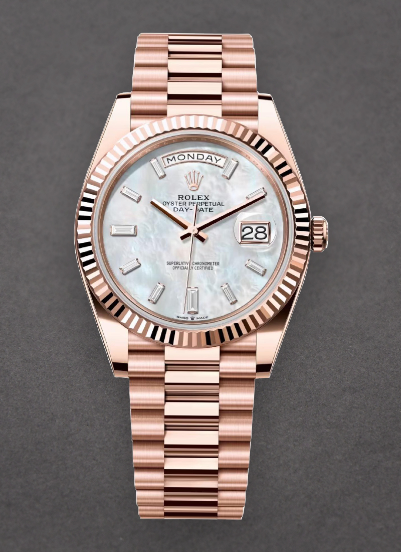 Rolex Unworn Day Date President 40mm in Rose Gold with Fluted Bezel