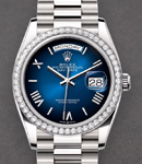 Day-Date 36mm in White Gold with Diamond Bezel on President Bracelet with Blue Ombre Roman Dial