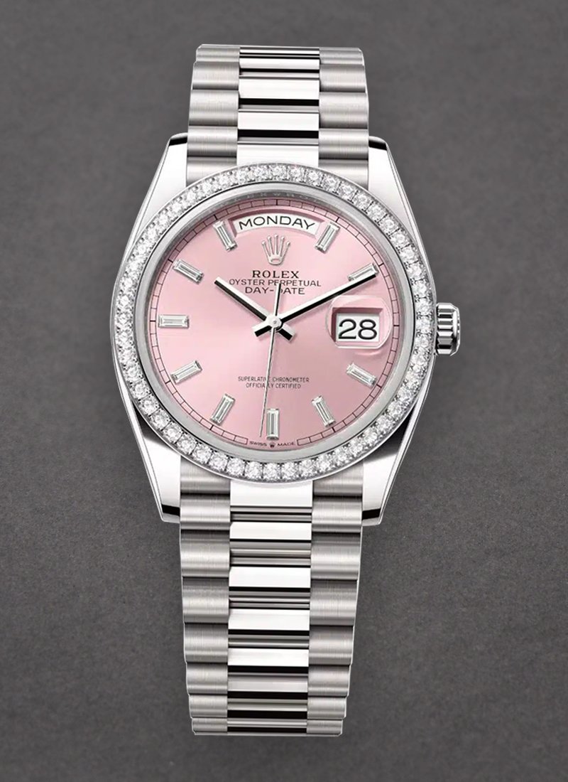 Rolex Unworn Day-Date 36mm in White Gold with Diamond Bezel