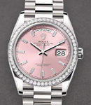 Day-Date 36mm in White Gold with Diamond Bezel on President Bracelet with Pink Baguette Diamond Dial