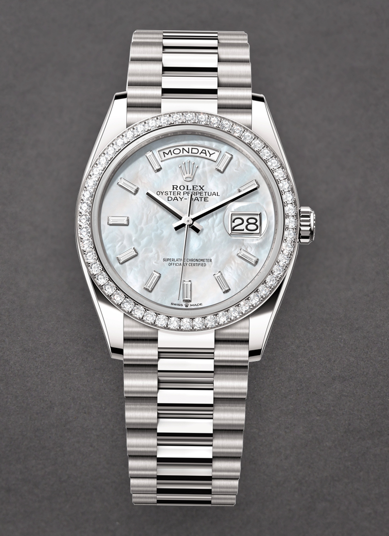 Rolex Unworn Day-Date 36mm in White Gold with Diamond Bezel