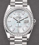 Day-Date 36mm in White Gold with Diamond Bezel on President Bracelet with MOP Baguette Diamond Dial