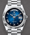 Day-Date President in Platinum with Fluted Bezel on President Bracelet with Blue Ombre Roman Dial