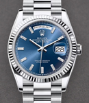 Day-Date President in Platinum with Fluted Bezel on President Bracelet with Blue Baguette Diamond Dial