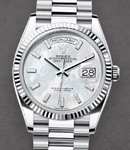 Day-Date President in Platinum with Fluted Bezel on President Bracelet with MOP Baguette Diamond Dial