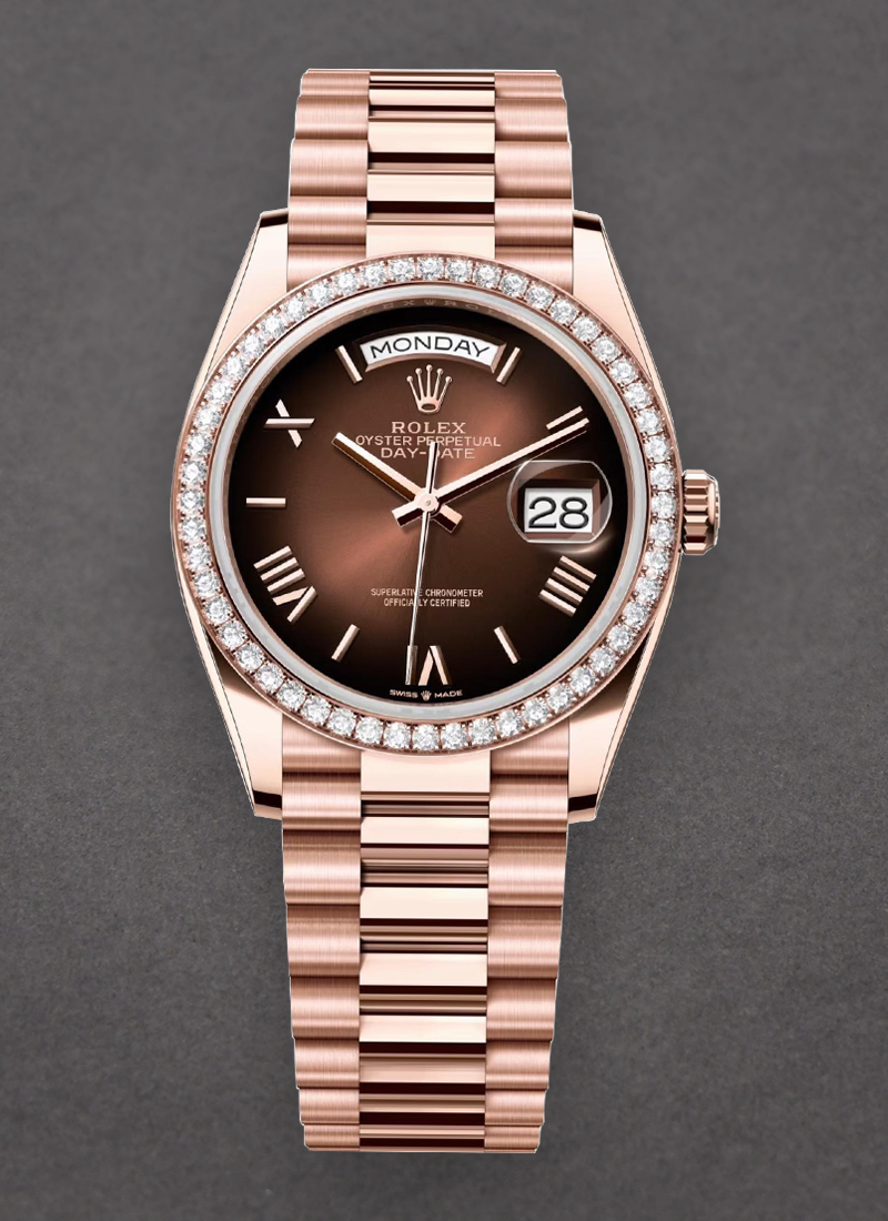 Rolex Unworn President Day-Date 36mm in Rose Gold with Diamond Bezel