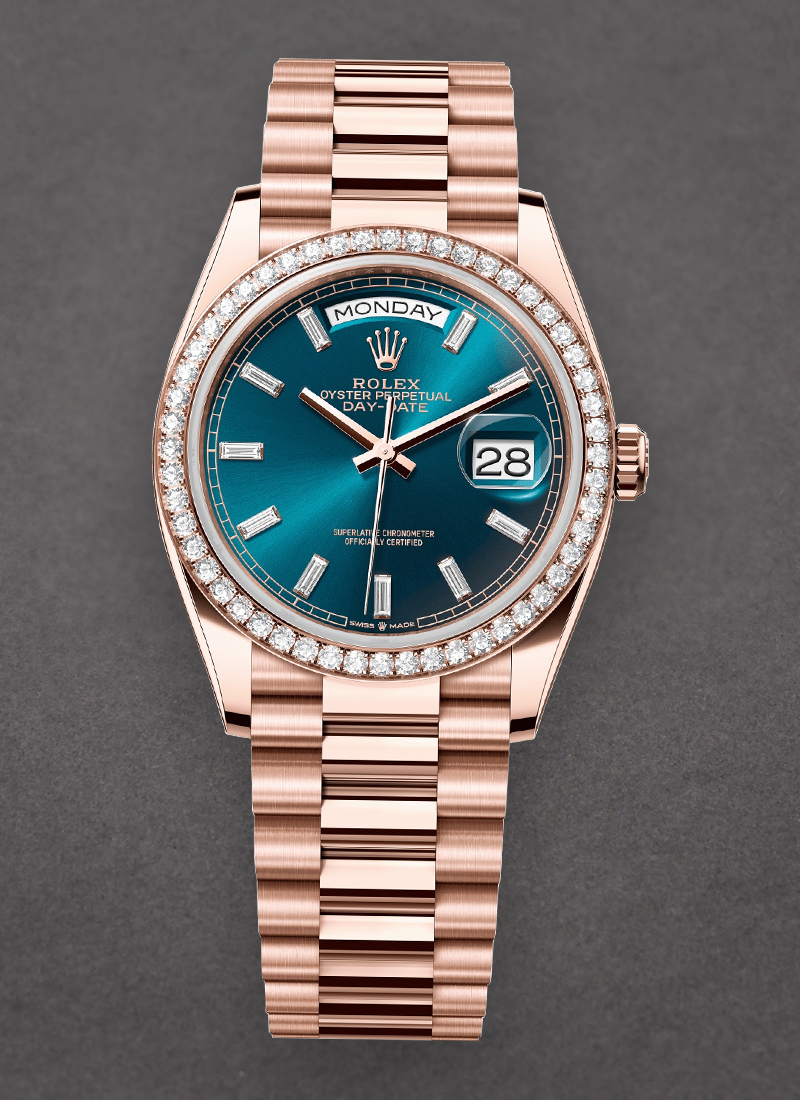 Rolex Unworn President Day-Date 36mm in Rose Gold with Diamond Bezel