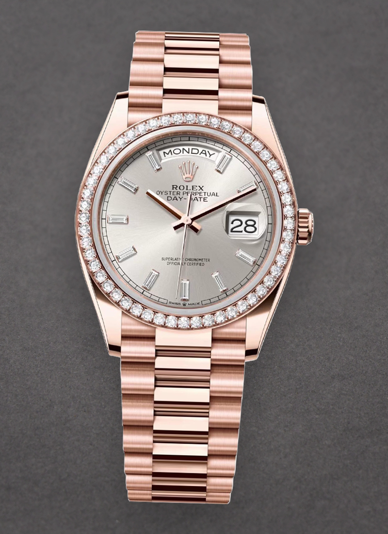 Rolex Unworn President Day-Date 36mm in Rose Gold with Diamond Bezel