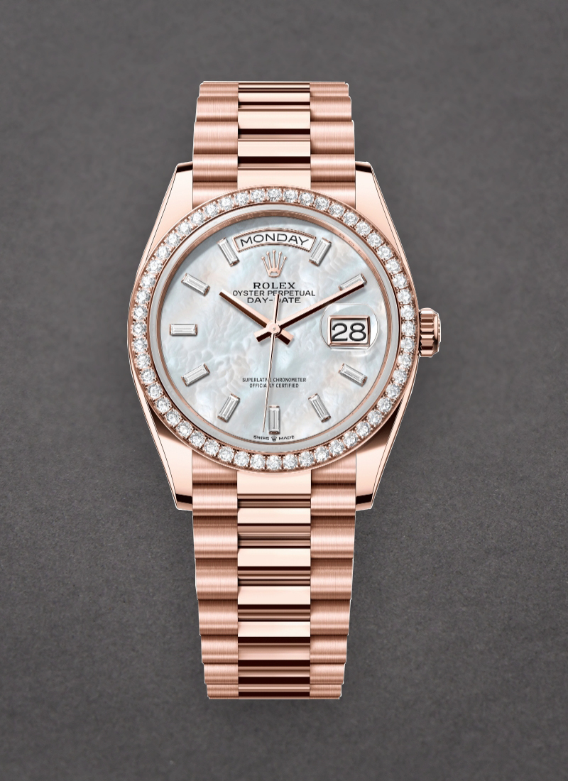 Rolex Unworn President Day-Date 36mm in Rose Gold with Diamond Bezel