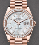 President Day-Date 36mm in Rose Gold with Diamond Bezel on President Bracelet with MOP Baguette Diamond Dial