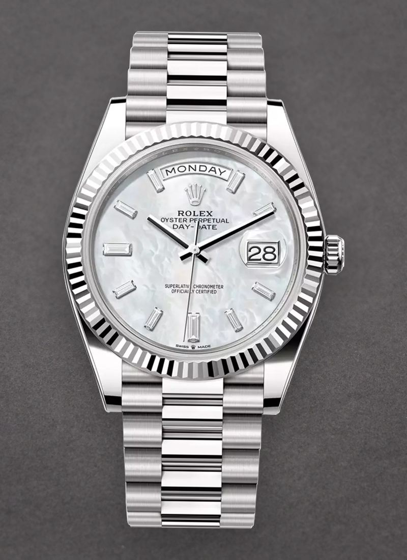 Rolex Unworn President Day Date 40mm in White Gold with Fluted Bezel