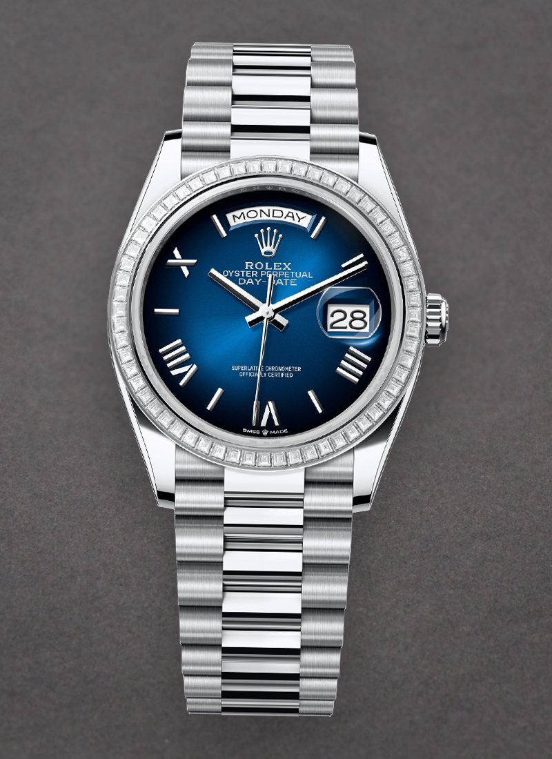 Rolex Unworn Day-Date 36mm President in Platinum with Diamond Bezel