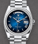 Day-Date 36mm President in Platinum with Diamond Bezel on President Bracelet with Blue Ombre Roman Dial