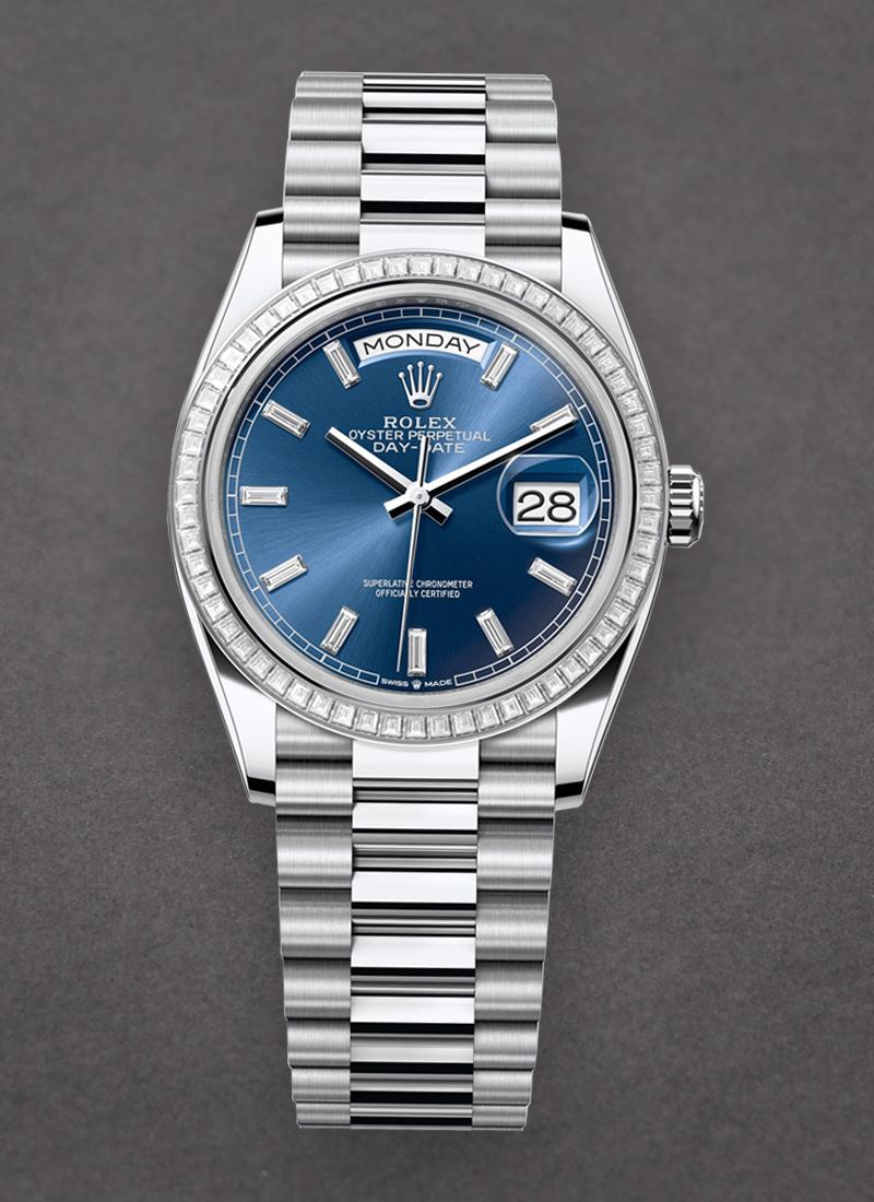 Rolex Unworn Day-Date 36mm President in Platinum with Diamond Bezel