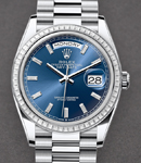 Day-Date 36mm President in Platinum with Diamond Bezel on President Bracelet with Blue Baguette Diamond Dial