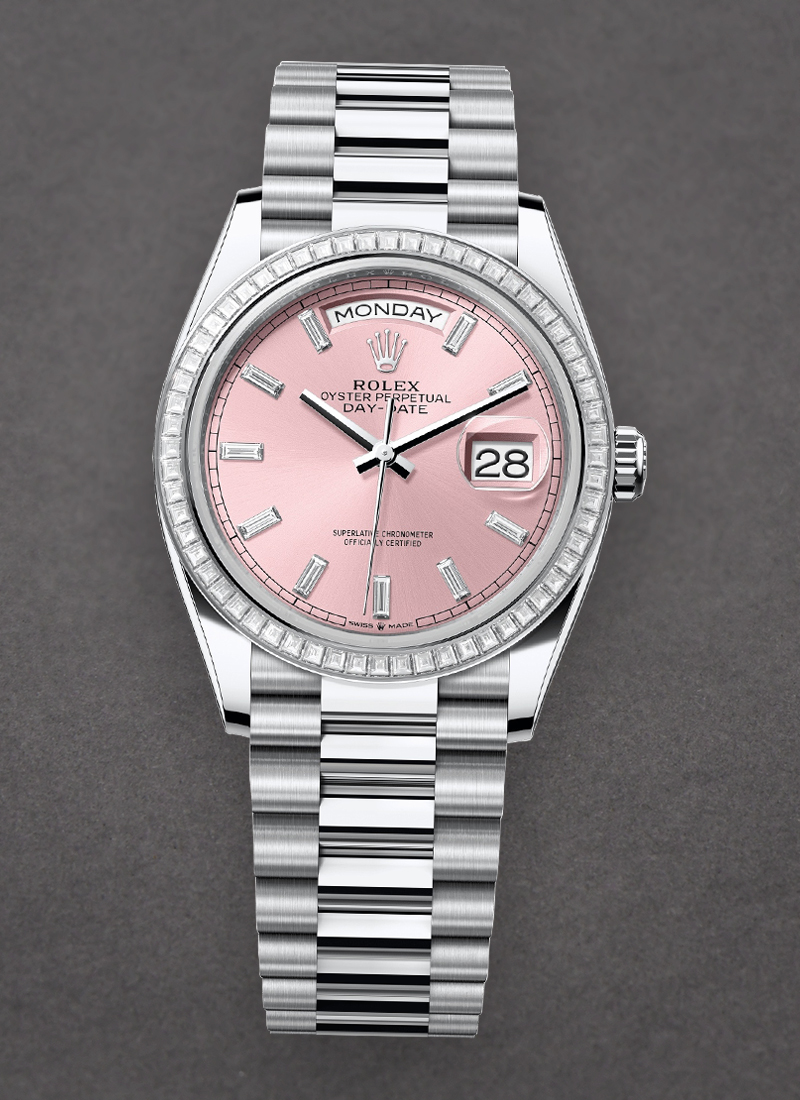 Rolex Unworn Day-Date 36mm President in Platinum with Diamond Bezel