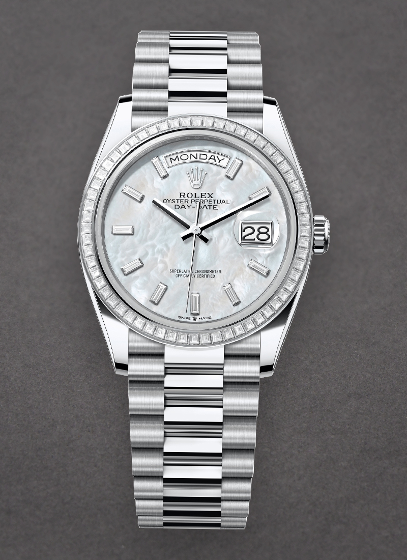 Rolex Unworn Day-Date 36mm President in Platinum with Diamond Bezel