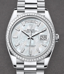 Day-Date 36mm President in Platinum with Diamond Bezel on President Bracelet with MOP Baguette Diamond Dial