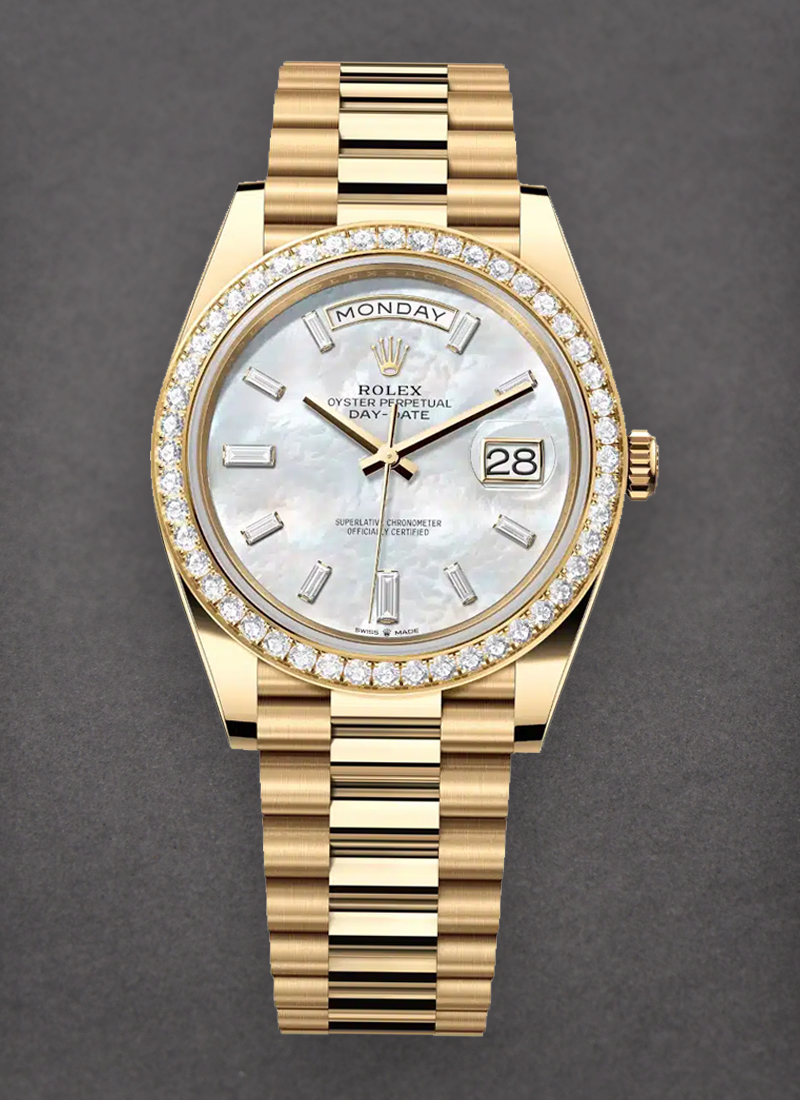 Rolex Unworn Day Date 40mm in Yellow Gold with Diamond Bezel