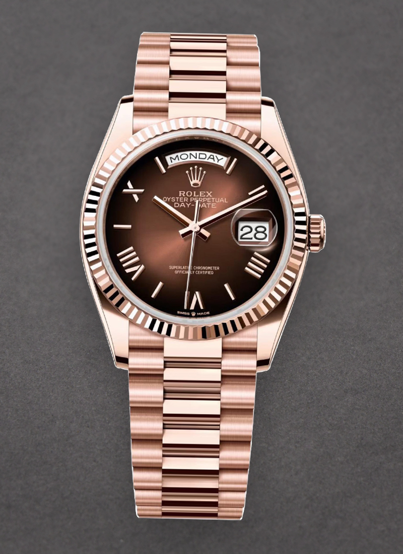 Rolex Unworn President Day-Date 36mm in Rose Gold with Fluted Bezel