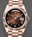 President Day-Date 36mm in Rose Gold with Fluted Bezel on President Bracelet with Chocolate Ombre Roman Dial