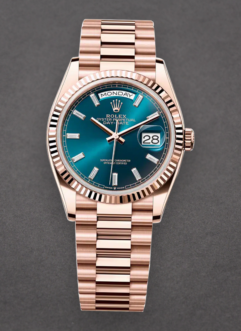 Rolex Unworn President Day-Date 36mm in Rose Gold with Fluted Bezel