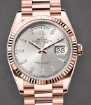 President Day-Date 36mm in Rose Gold with Fluted Bezel on President Bracelet with Silver Baguette Diamond Dial