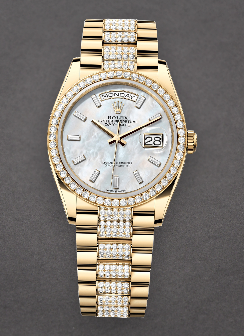 Rolex Unworn Day Date 36mm in Yellow Gold with Diamond Bezel