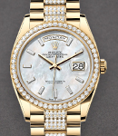 Day Date 36mm in Yellow Gold with Diamond Bezel on President Diamond Bracelet with MOP Baguette Diamond Dial