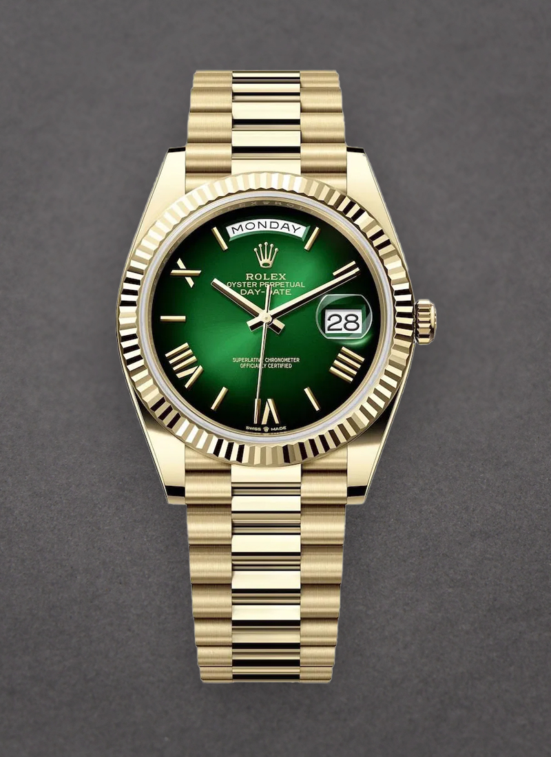 Rolex Unworn President Day Date 40mm in Yellow Gold with Fluted Bezel