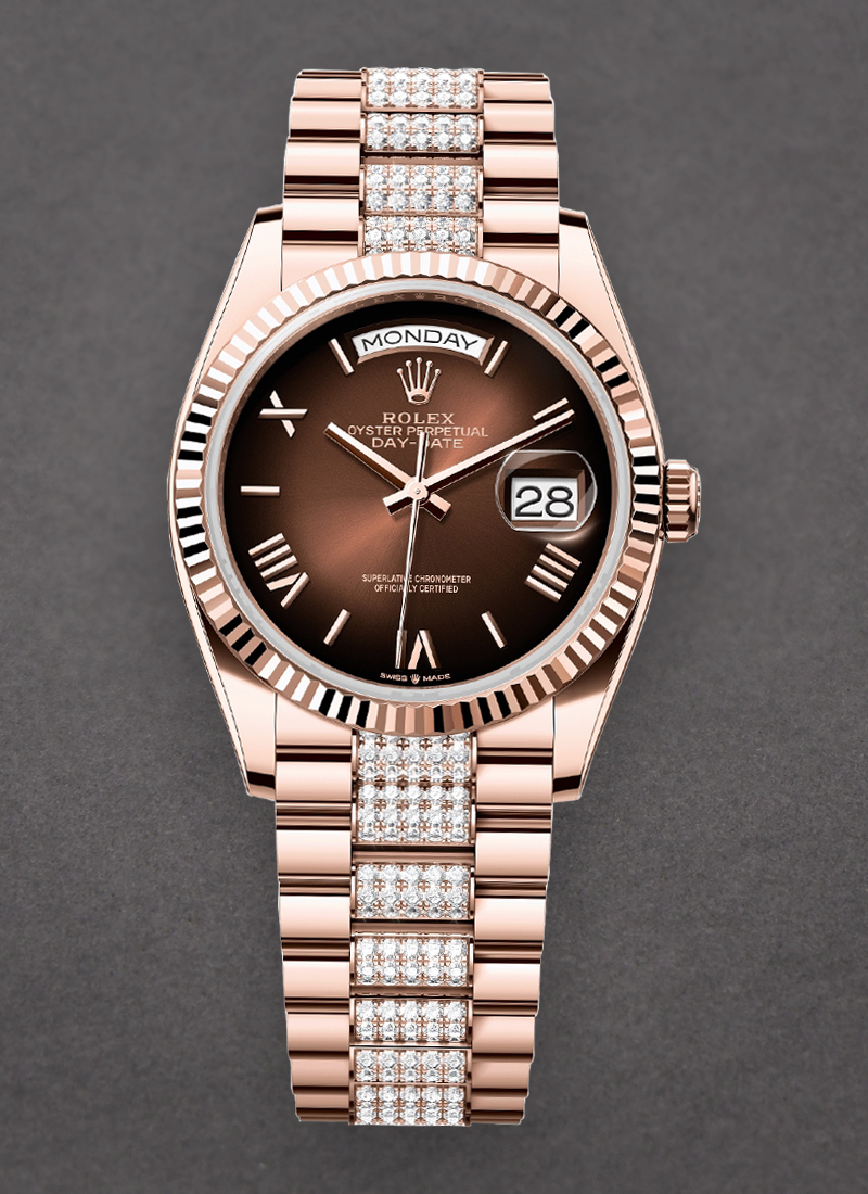 Rolex Unworn President Day-Date 36mm in Rose Gold with Fluted Bezel