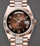 President Day-Date 36mm in Rose Gold with Fluted Bezel on President Diamond Bracelet with Chocolate Ombre Roman Dial