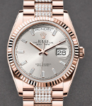 President Day-Date 36mm in Rose Gold with Fluted Bezel on President Diamond Bracelet with Silver Baguette Diamond Dial