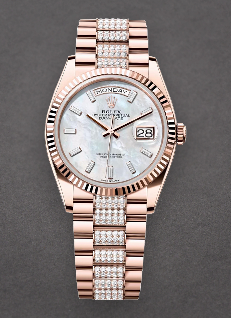 Rolex Unworn President Day-Date 36mm in Rose Gold with Fluted Bezel