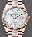 President Day-Date 36mm in Rose Gold with Fluted Bezel on President Diamond Bracelet with MOP Baguette Diamond Dial