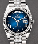 President Day-Date 36mm in White Gold with Fluted Bezel on President Diamond Bracelet with Blue Ombre Roman Dial