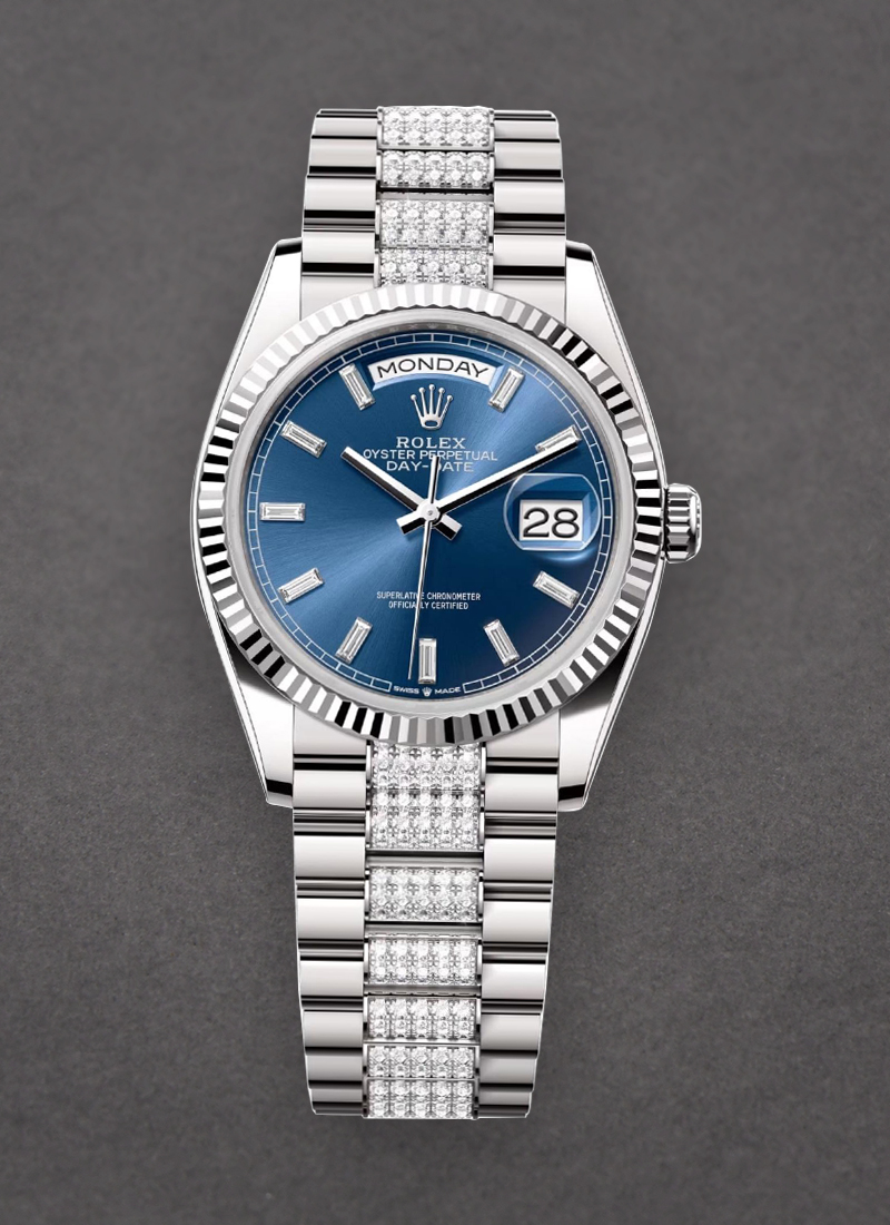 Rolex Unworn President Day-Date 36mm in White Gold with Fluted Bezel