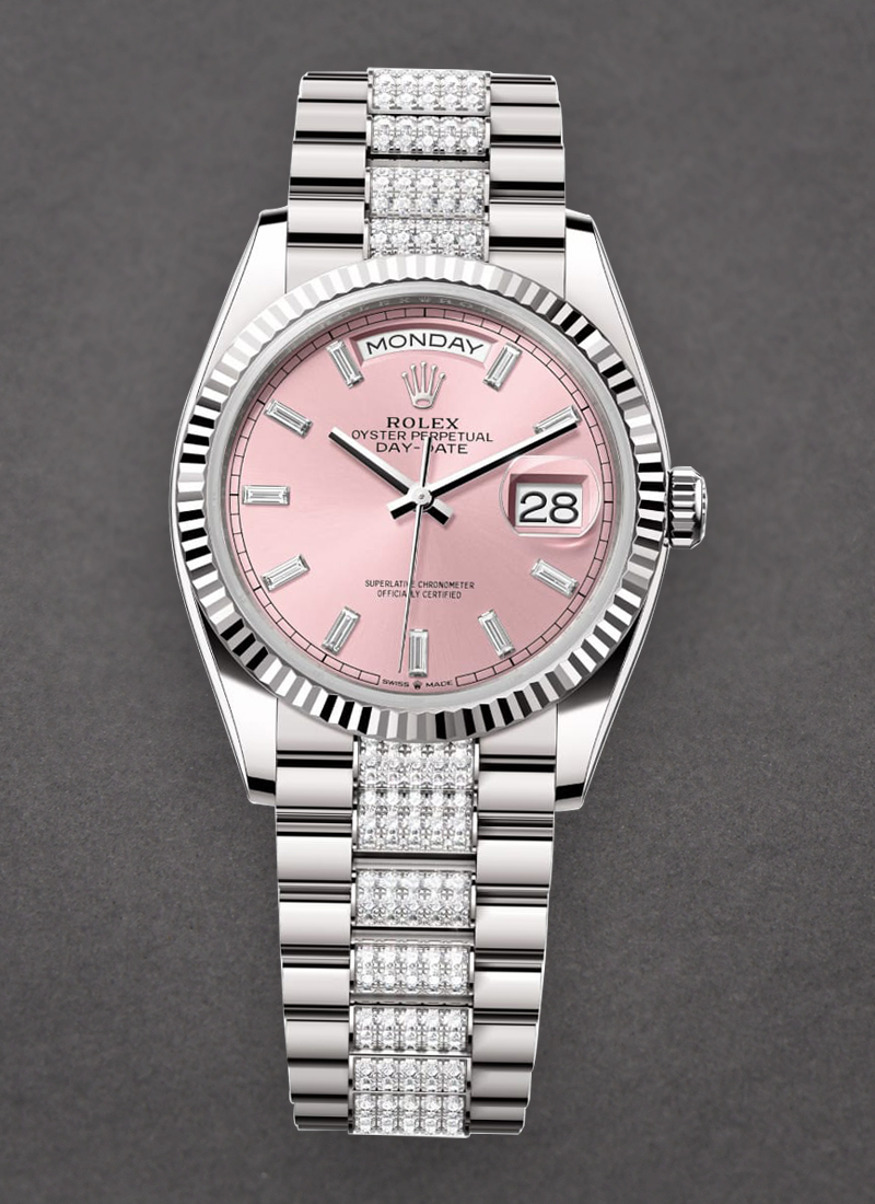 Rolex Unworn President Day-Date 36mm in White Gold with Fluted Bezel