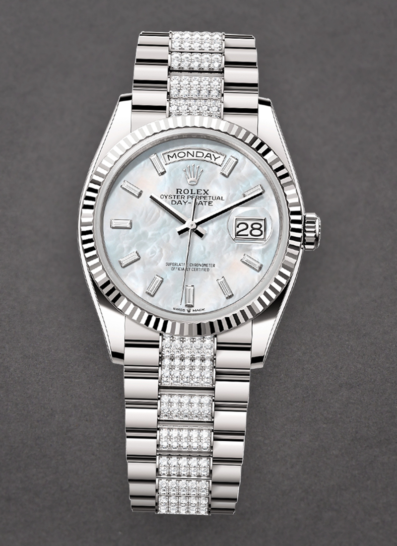 Rolex Unworn President Day-Date 36mm in White Gold with Fluted Bezel