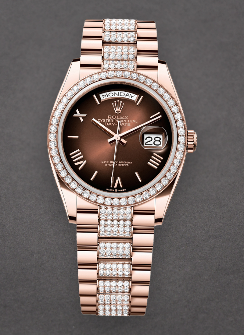 Rolex Unworn President Day-Date 36mm in Rose Gold with Diamond Bezel