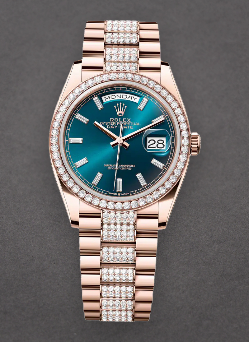 Rolex Unworn President Day-Date 36mm in Rose Gold with Diamond Bezel