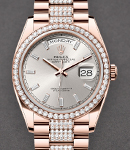 President Day-Date 36mm in Rose Gold with Diamond Bezel on President Diamond Bracelet with Silver Baguette Diamond Dial
