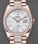 President Day-Date 36mm in Rose Gold with Diamond Bezel on President Diamond Bracelet with MOP Baguette Diamond Dial
